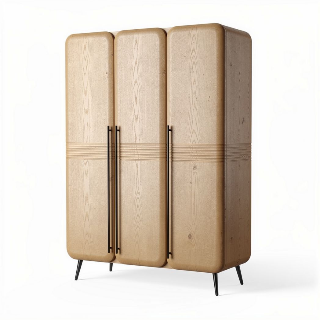 Guarda-roupa de madeira em estilo moderno com três portas e estrutura em metal 150 x 60 x 200cm