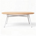 Mesa oval de madeira com estrutura metálica branca 120 x 60 x 75cm