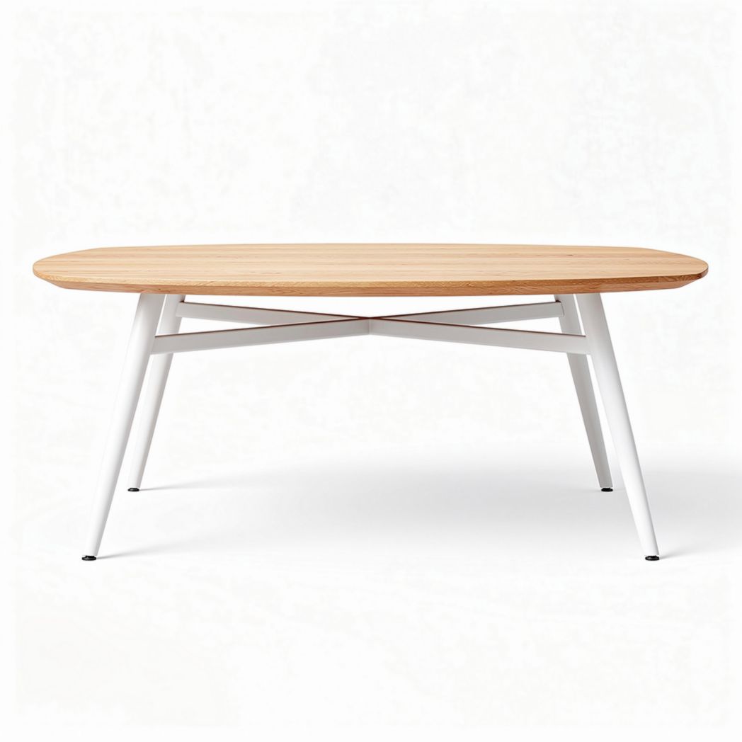 Mesa oval de madeira com estrutura metálica branca 120 x 60 x 75cm