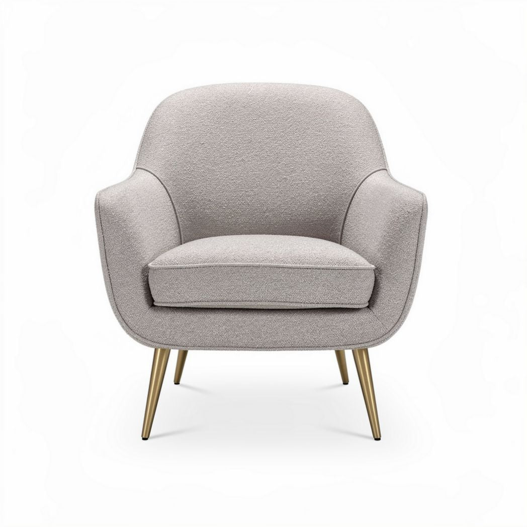 Poltrona em tecido cinza com pés de metal dourado tamanho 80 x 75 x 75cm